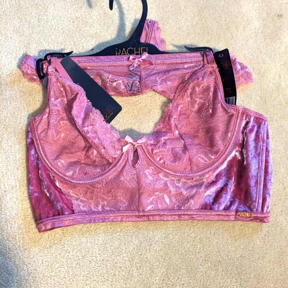 NWT Rachel Roy Satin & Velour Longline‎ Bra set, 38C